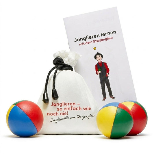 Jonglierbälle 3er Set vierfarbig mit Jonglieranleitung